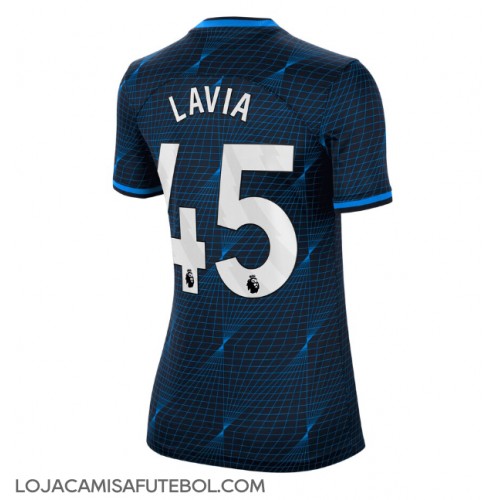 Camisa de Futebol Chelsea Romeo Lavia #45 Equipamento Secundário Mulheres 2023-24 Manga Curta